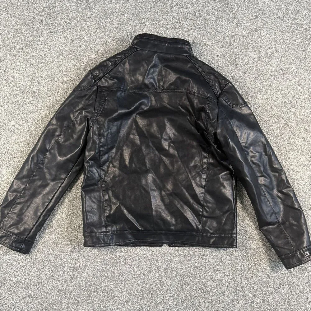 LJYH Youth Boys Jacket Black Motorcycle Faux Leather Full Zip Moto T13-14 Years